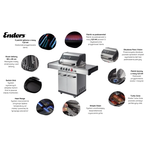 Grill gazowy Enders Kansas PRO II 3 SIK Turbo (8709) - Doskonała jakość i innowacyjne technologie